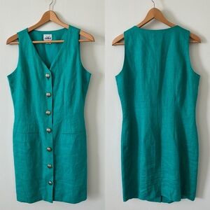 Classic 90’s 100% Linen Button-Front Vintage Dress Sz 12